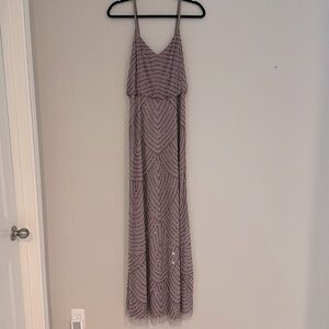 ADRIANNA PAPELL • Art Deco Beaded Blouson Gown in Mauve/Purple